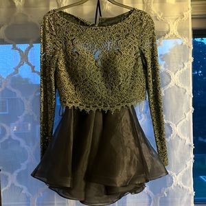 Grey two peice set with backless top from Gipper Prom. Size 6.